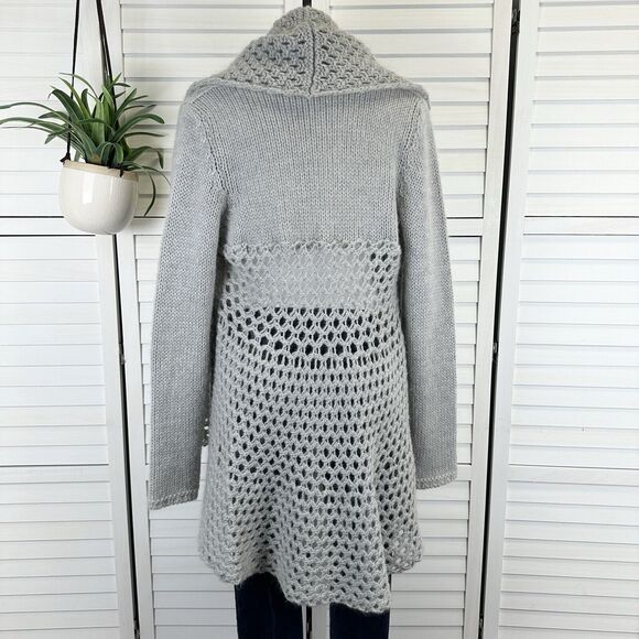 Anthropologie Elsamanda Italy Gray Open Knit Cardigan Sweater Mohair Wool Size L - Picture 4 of 9